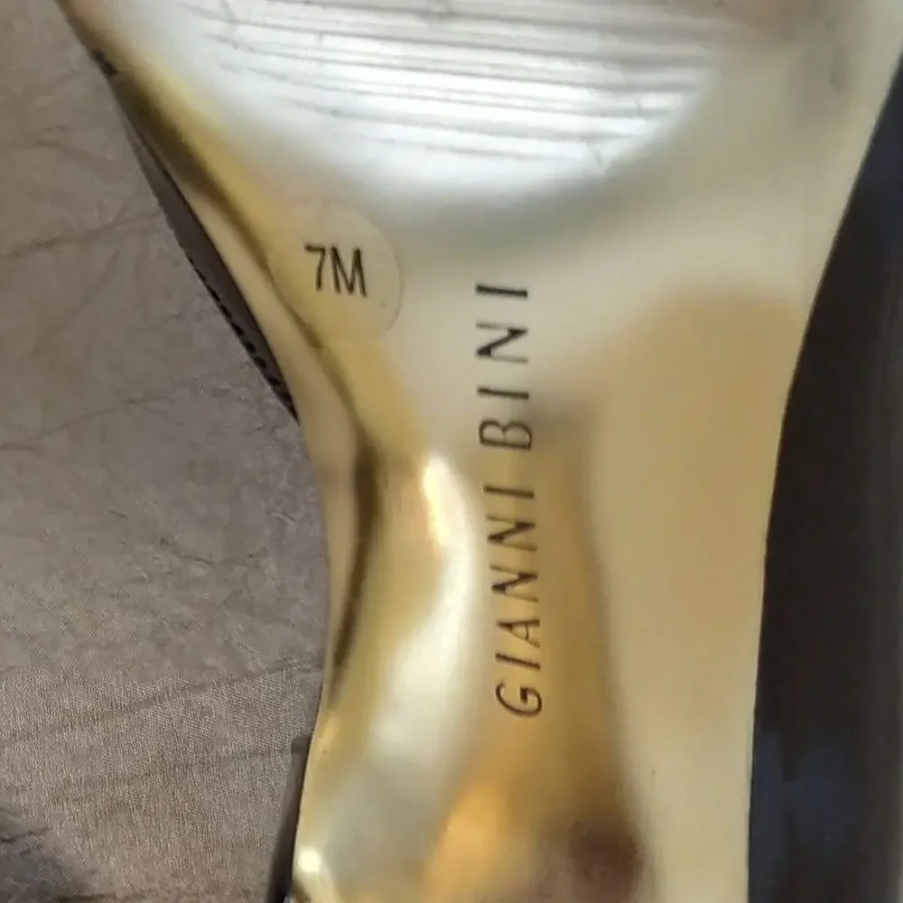 Gianni Bini Brown & Gold Open Toe Heels